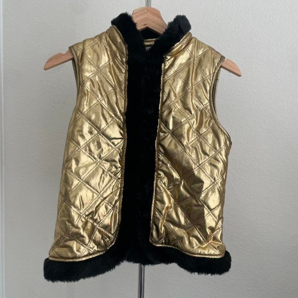Onque Petite S Gold Jacket Black Fur Crazy Rich Party Formal Night Out Clubbing